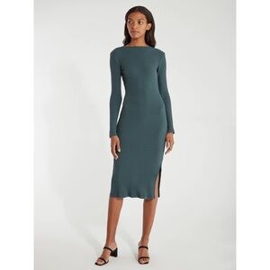 Billie the Label Hunter Greening Sleeve Side Slit Wilma Rib Knit Midi Dress EUC